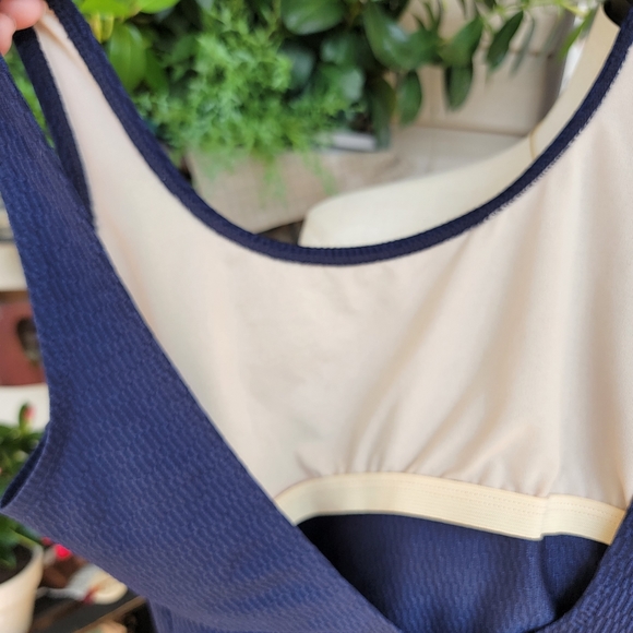 ISLANDER ♡ Gorgeous Navy Blue 1pc Scoop Neck Open Low Back Bralette Swimsuit 10 - Picture 14 of 17